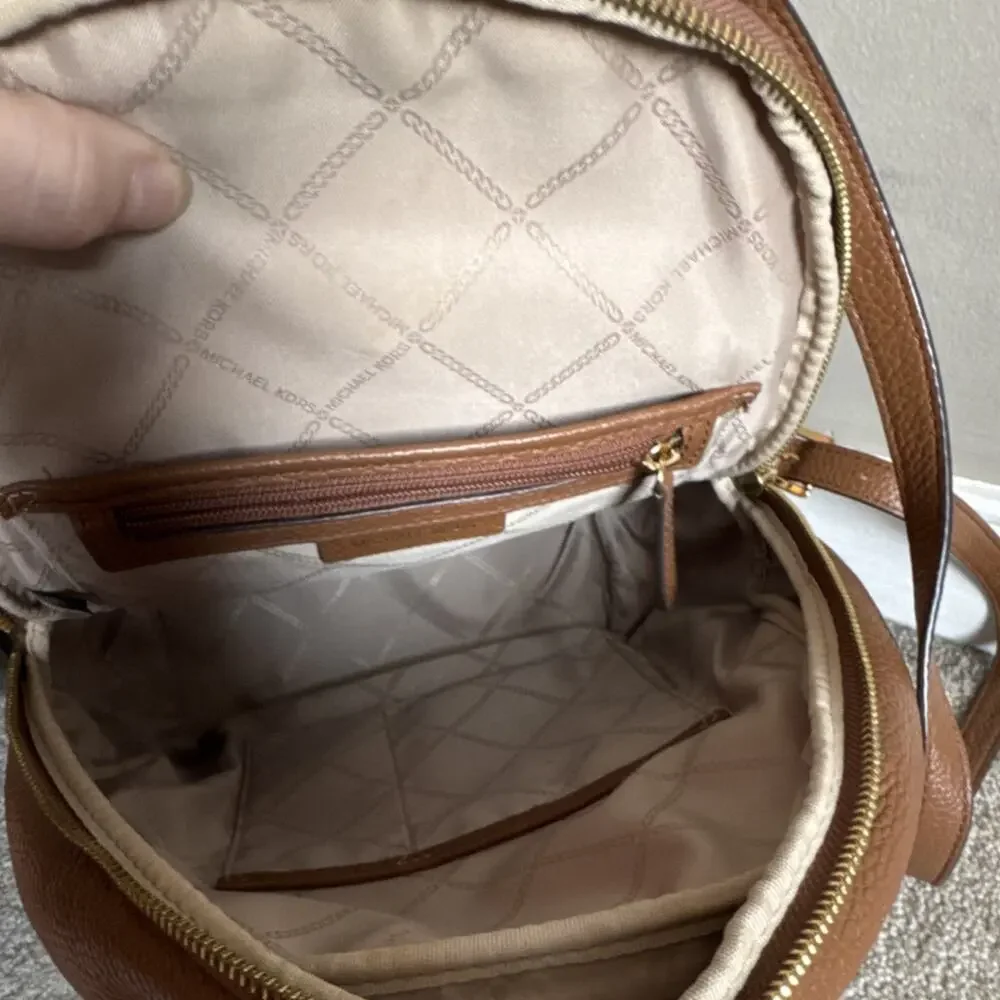 Michael Kors Brown Pebbled Leather Backpack Gold Hardware Zipper‎ Inner Pockets
